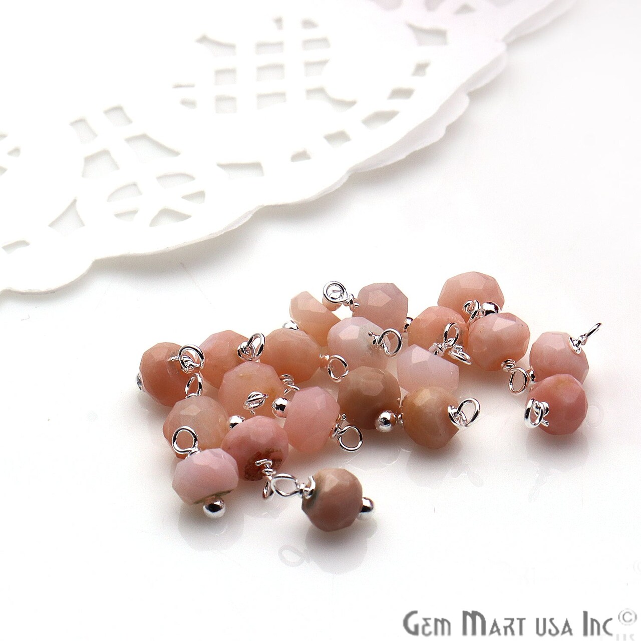 Rough Gemstone Charms, Round 6x4mm Natural Connector, Silver Plated Wire Wrapped, DIY Jewelry, 10pc Lot, GemMartUSA (50150)